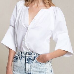 A.L.C. Women's White Elbow Sleeves Chloe Puff-Sleeve Blouse Top Size 6